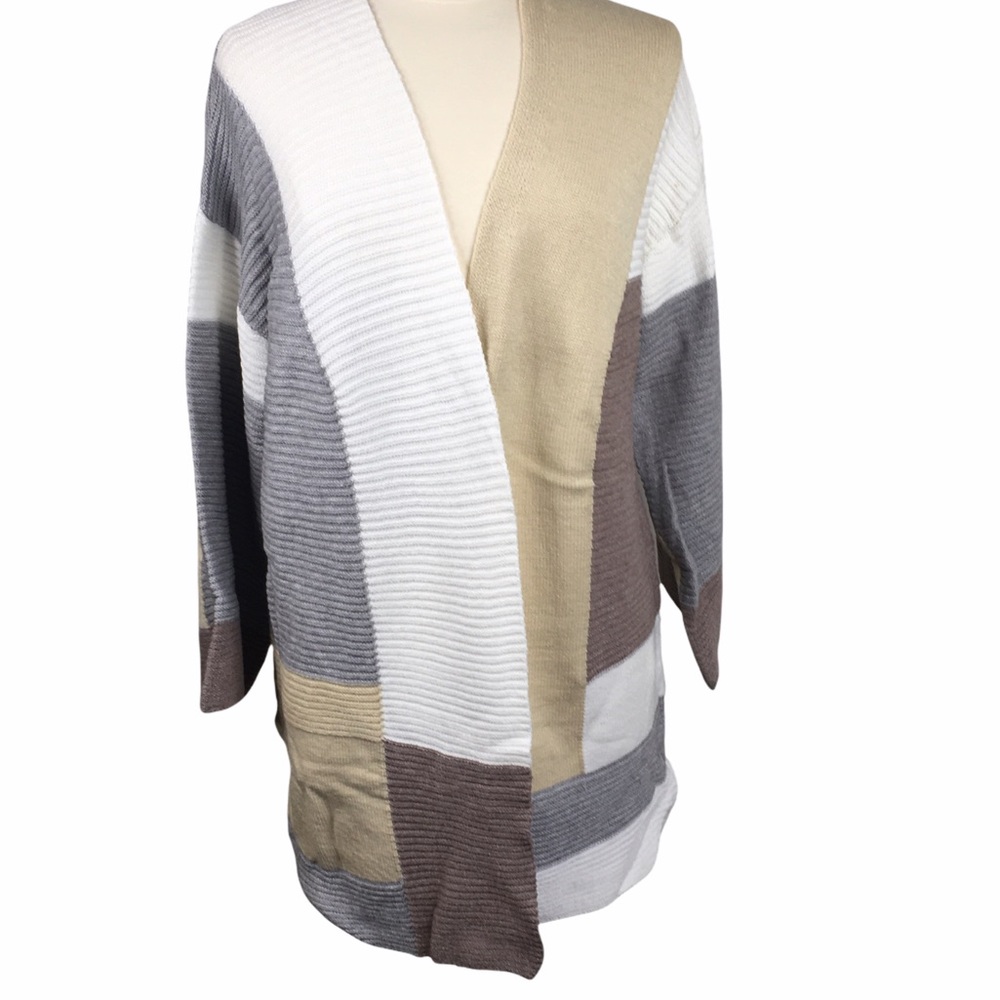 Colorblock Ribbed Open Cardigan Sweater Size Medium NWT - Picture 4 of 11